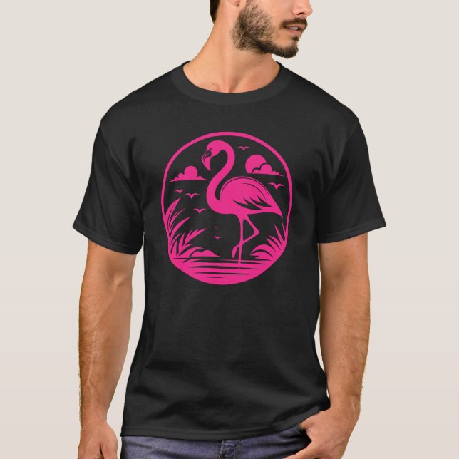 Pink Flamingo Summer Circle Design-68730 T-Shirt (Front)