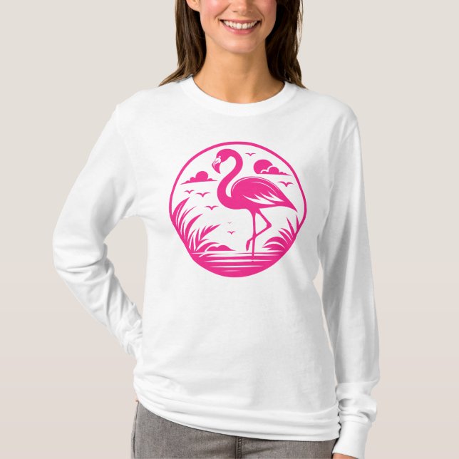 Pink Flamingo Summer Circle Design-68730 T-Shirt (Front)