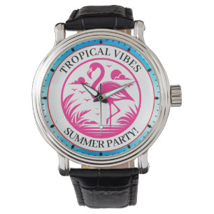 Pink Flamingo Summer Circle Design-68730 Watch