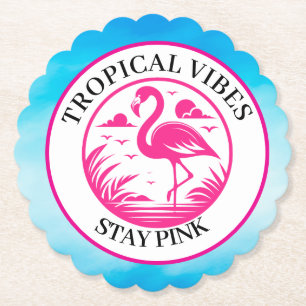 Pink Flamingo Summer Circle Design- Paper Coaster