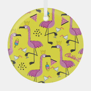 Pink Flamingo: Summer Fashion Pattern Glass Ornament