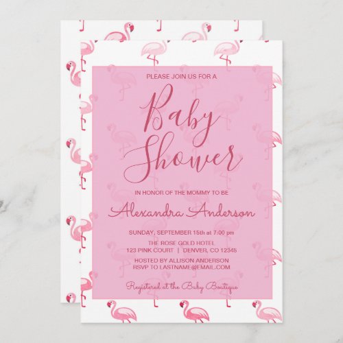Pink Flamingo Summer Girls Baby Shower Invitation