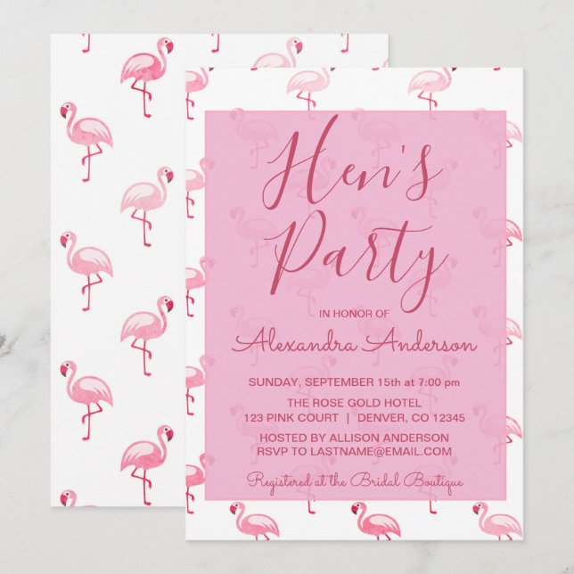 Pink Flamingo Summer Hen's Party Invitation (Front/Back)