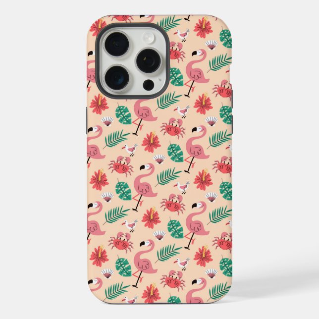 Pink Flamingo Summer Tropical Pattern iPhone Case (Back)