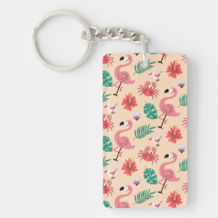 Pink Flamingo Summer Tropical Pattern Keychain