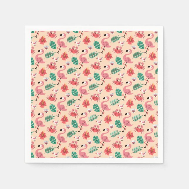 Pink Flamingo Summer Tropical Pattern Napkins (Front)
