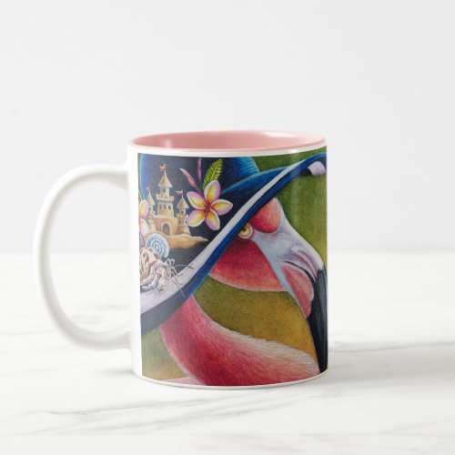 Pink Flamingo Sun Hat Hermit Crab Watercolor Art  Two_Tone Coffee Mug
