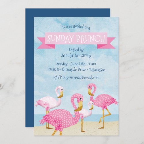 Pink Flamingo Sunday Brunch Party Invitation