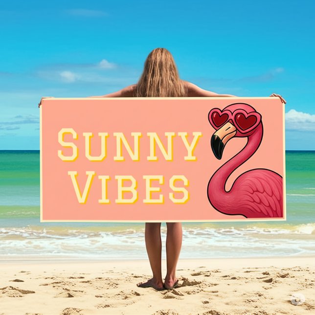 Pink Flamingo Sunny Vibes Beach Towel (Creator Uploaded)