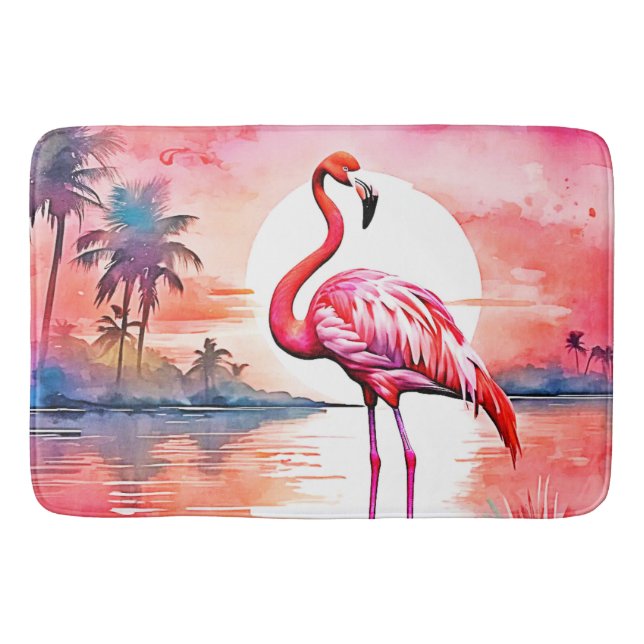 Pink Flamingo Sunset Bath Mat (Front)