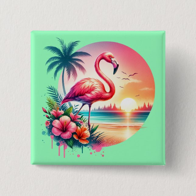 Pink Flamingo Sunset Clipart-93938 Button (Front)