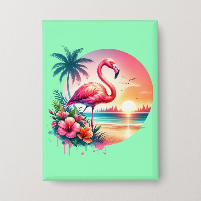 Pink Flamingo Sunset Clipart-93938 Button (Front)