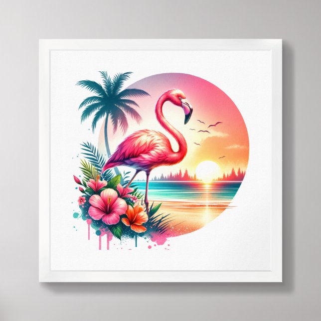 Pink Flamingo Sunset Clipart-93938 Framed Art (Framed Front)