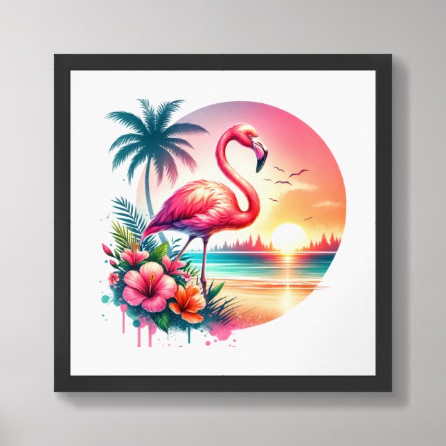 Pink Flamingo Sunset Clipart-93938 Framed Art (Framed Front)