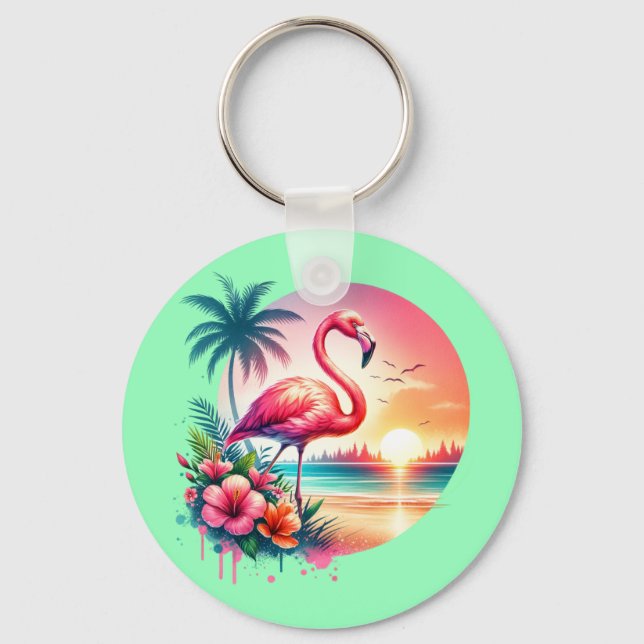 Pink Flamingo Sunset Clipart-93938 Keychain (Front)
