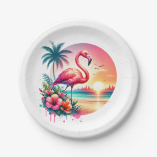 Pink Flamingo Sunset Clipart-93938 Paper Plates