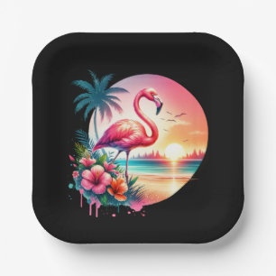 Pink Flamingo Sunset Clipart-93938 Paper Plates