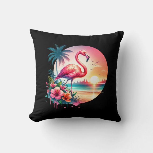 Pink Flamingo Sunset Clipart-93938 Throw Pillow (Front)