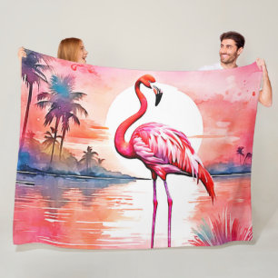 Pink Flamingo Sunset Fleece Blanket