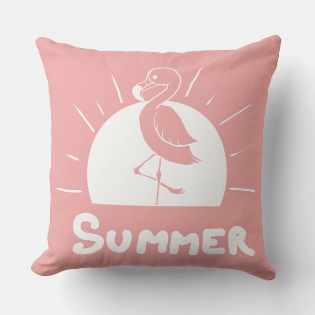 pink flamingo symbolizing summer throw pillow (Front)