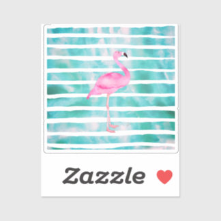 Pink Flamingo Teal Blue Stripes Modern Sticker
