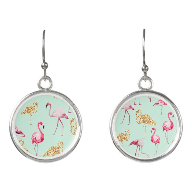 Pink Flamingo Teal Hanging Earrings (Front)