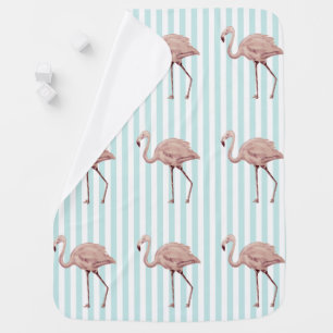 Pink Flamingo Teal Stripe Baby Blanket