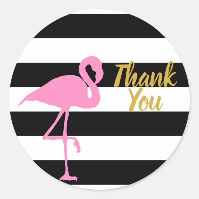 Pink Flamingo Thank You Classic Round Sticker (Front)