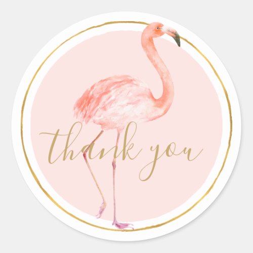 Pink Flamingo Thank you Classic Round Sticker