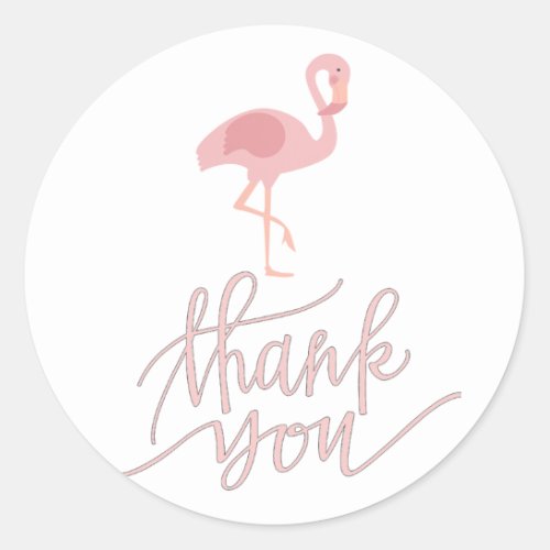 pink flamingo thank you classic round sticker