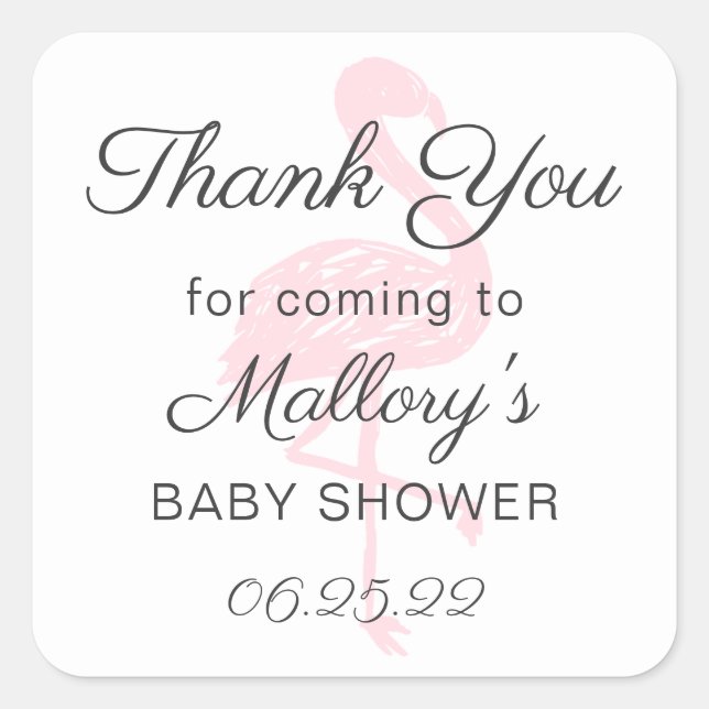 Pink Flamingo Thank you favor sticker (Front)