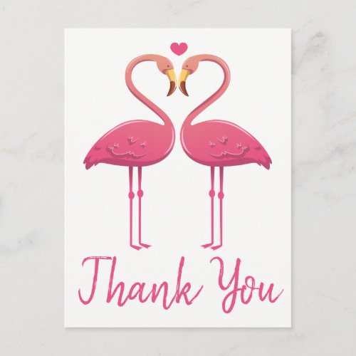 Pink Flamingo Thank You Tropical Wedding Bridal Postcard