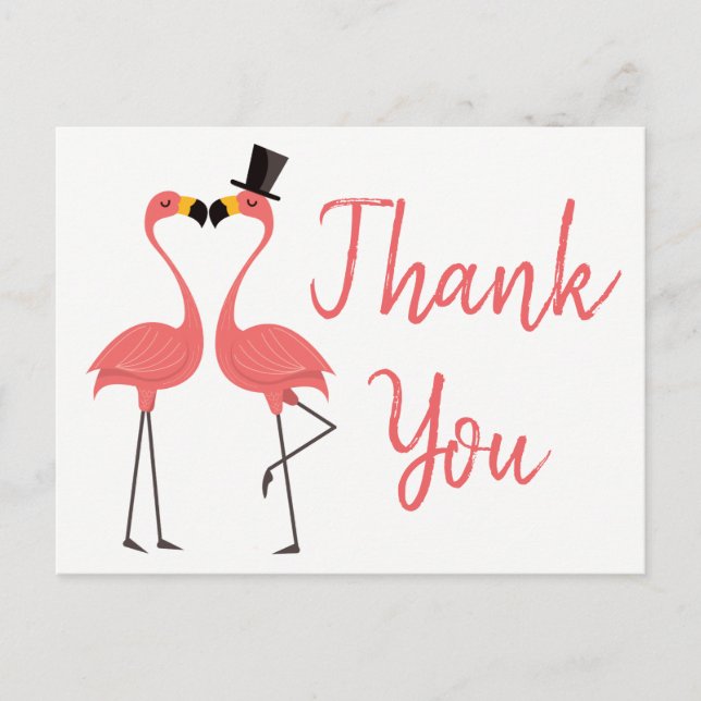 Pink Flamingo Thank You Tropical Wedding, Bridal Postcard (Front)
