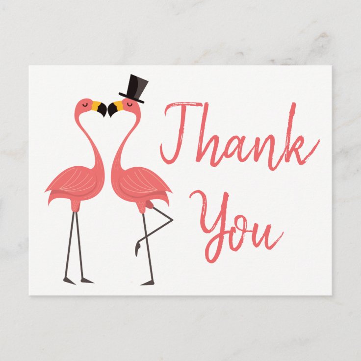 Pink Flamingo Thank You Tropical Wedding, Bridal Postcard | Zazzle