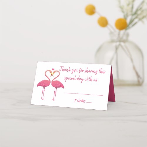 Pink Flamingo Thank You Tropical Wedding Party Place Card