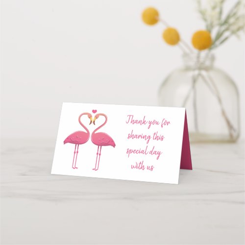 Pink Flamingo Thank You Tropical Wedding Party Place Card