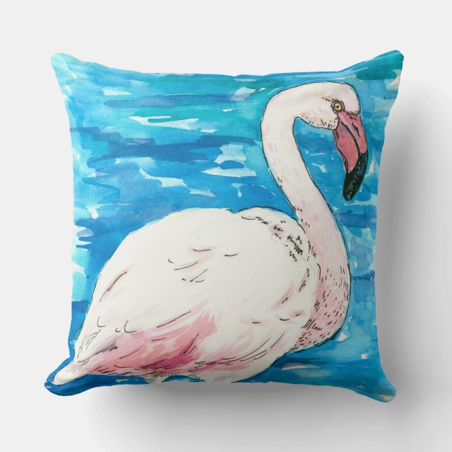 Pink flamingo throw pillow (Front)