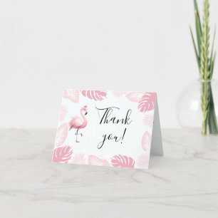 Pink Flamingo Tiara Tropical Leaf Elegant Modern Letterpress Thank You Card