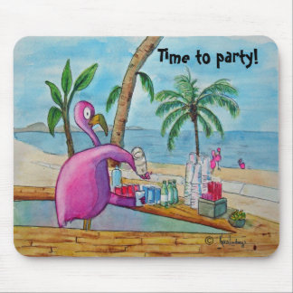 Pink Flamingo Time to Party Mousepad Watercolor