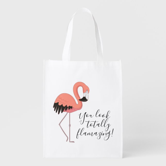 Pink Flamingo Totally Flamazing Grocery Bag (Front)