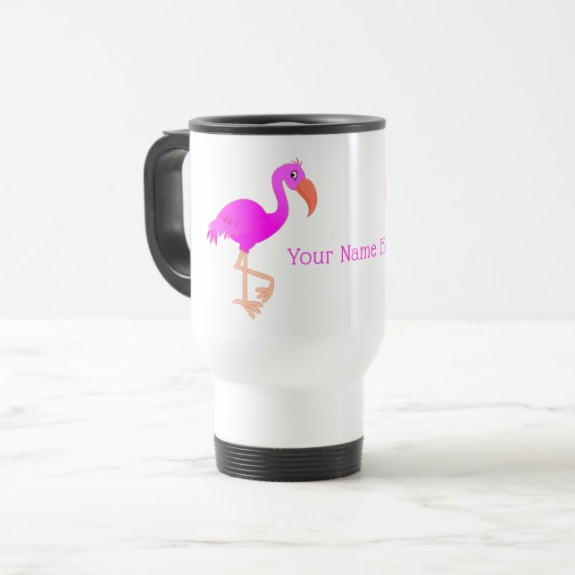 Pink Flamingo Travel Mug Custom Name (Front Left)