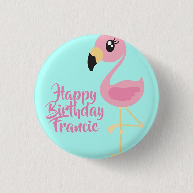 Pink Flamingo Tropical 1st Birthday Button Pin (Front)
