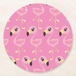 Pink Flamingo Tropical 1st Birthday Party Coasters