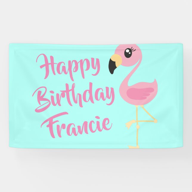 Pink Flamingo Tropical 1st Birthday Party Decor Banner (Horizontal)