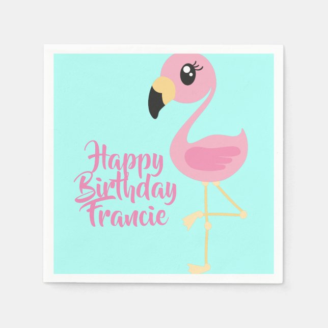 Pink Flamingo Tropical 1st Birthday Party Napkins (Front)