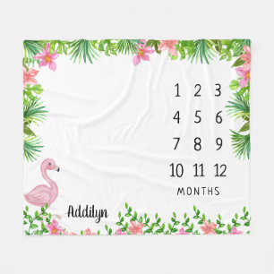 Pink Flamingo Tropical Baby Milestone Fleece Blanket