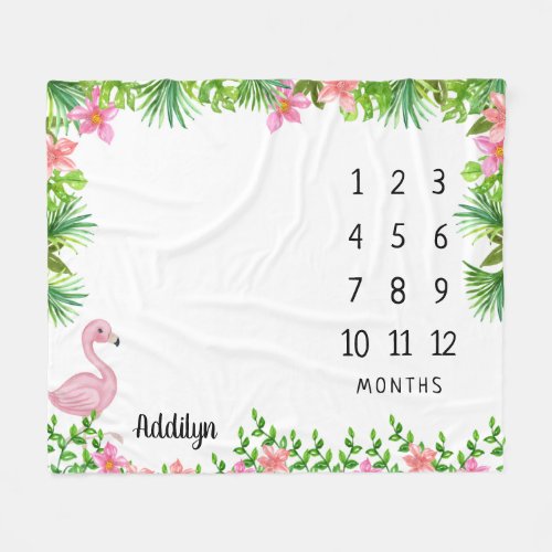 Pink Flamingo  Tropical Baby Milestone Fleece Blanket