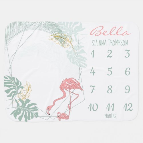 Pink Flamingo Tropical Baby Monthly Milestone Baby Blanket