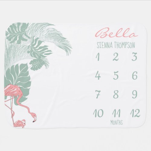 Pink Flamingo Tropical Baby Monthly Milestone Baby Blanket