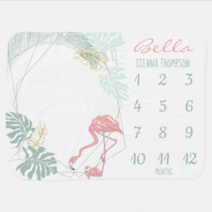 Pink Flamingo Tropical Baby Monthly Milestone Blanket